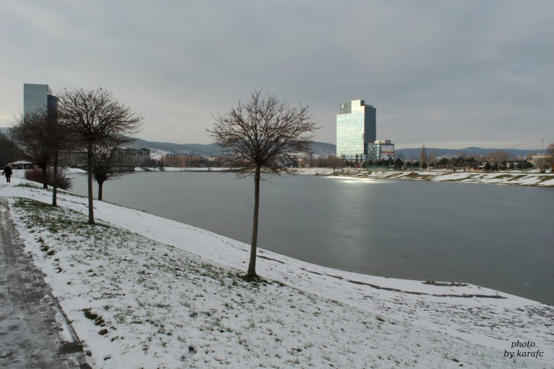 Winter in the lake Kuchajda in Bratislava, Slovakia